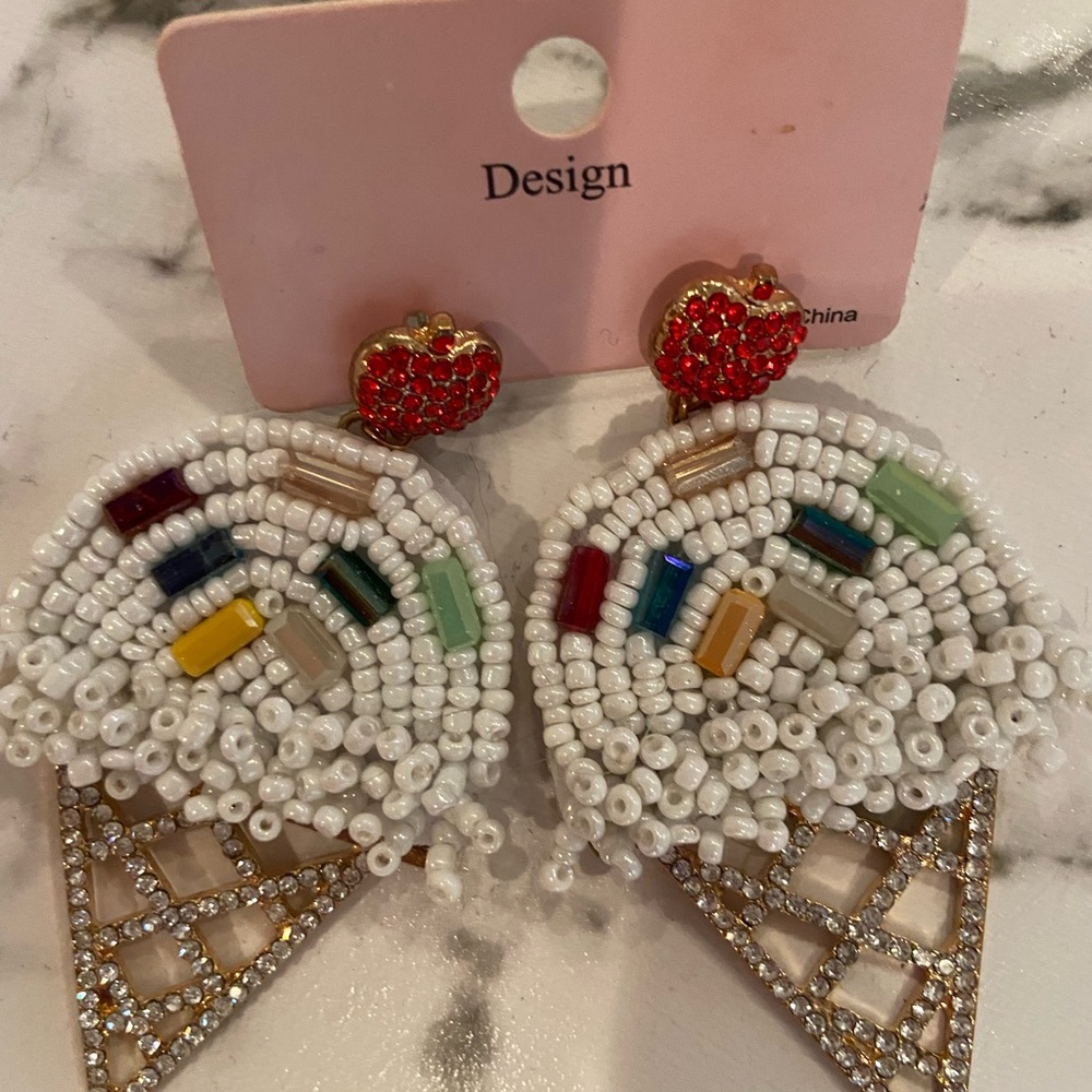Beaded Rhinestone Ice cream Earrings 3”